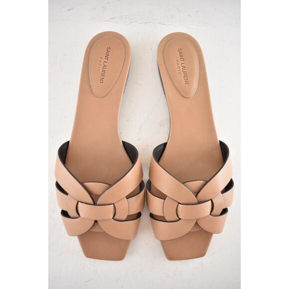 Saint Laurent YSL Tribute Nu Pieds 05 Corda Beige Leather Slide Sandal Flat 39.5 - Picture 10 of 15